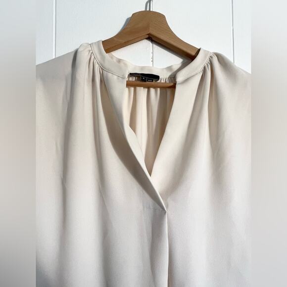 Vince cream popover shift dress short sleeve boxy tunic split neck spring summer - Picture 4 of 10